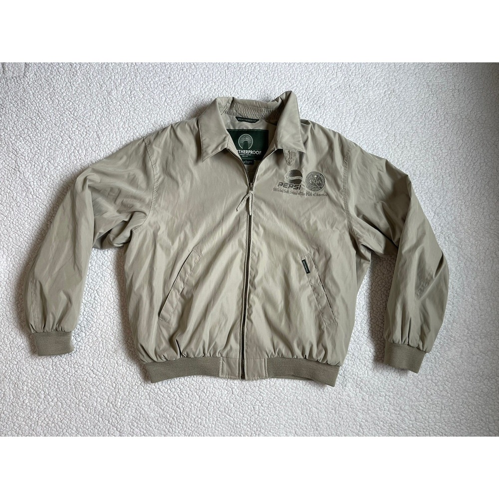 Weatherproof Mens Pepsi PGA Golf Jacket Tan Khaki Full Zip Lightweight Large